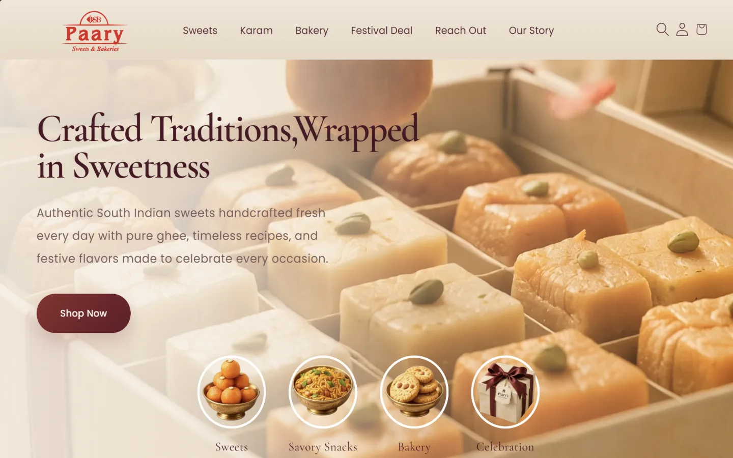Paary Sweets website