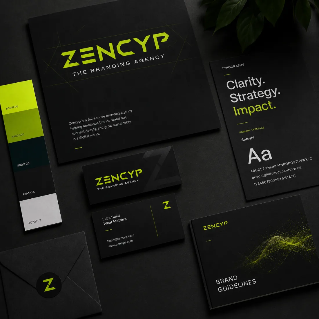 Brand identity system laid out flat
